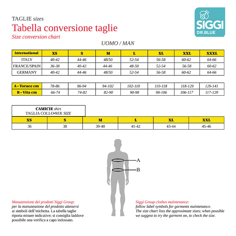 Tabella conversione clearance taglie